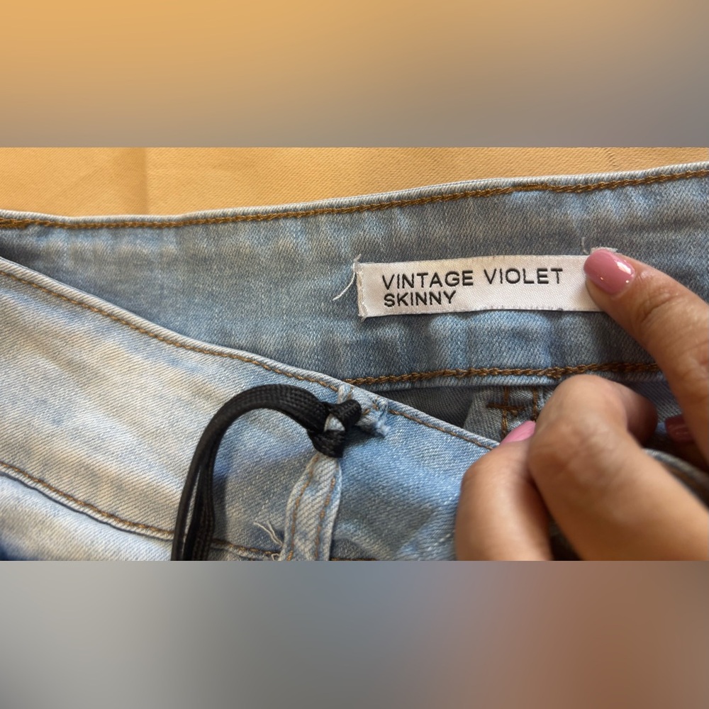 Women's Light Blue Distressed Skinny Jeans with Studded Details - Picture 10 of 15